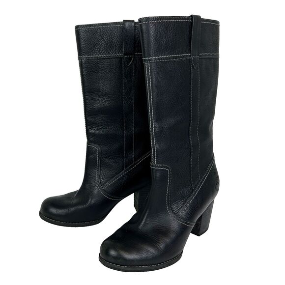 Timberland Rudston Heeled Boots Black Knee High Pull On Riding Shoes Leather 8.5 - Picture 2 of 14